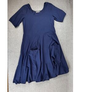 Dress Addict Dress Womens Large Navy Blue Cotton Midi Pockets 100% Cotton Lagen